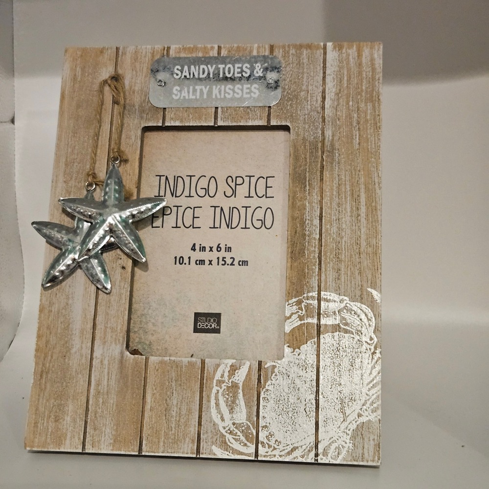 Beach Photo Frame Sandy Toes Salty Kisses Starfish Crab Rustic 4x6 studio decor‎